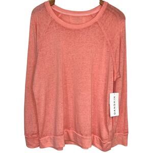 NWT Danskin Coral Orange Mineral Wash Pullover Long Sleeve Crew Shirt Size XL